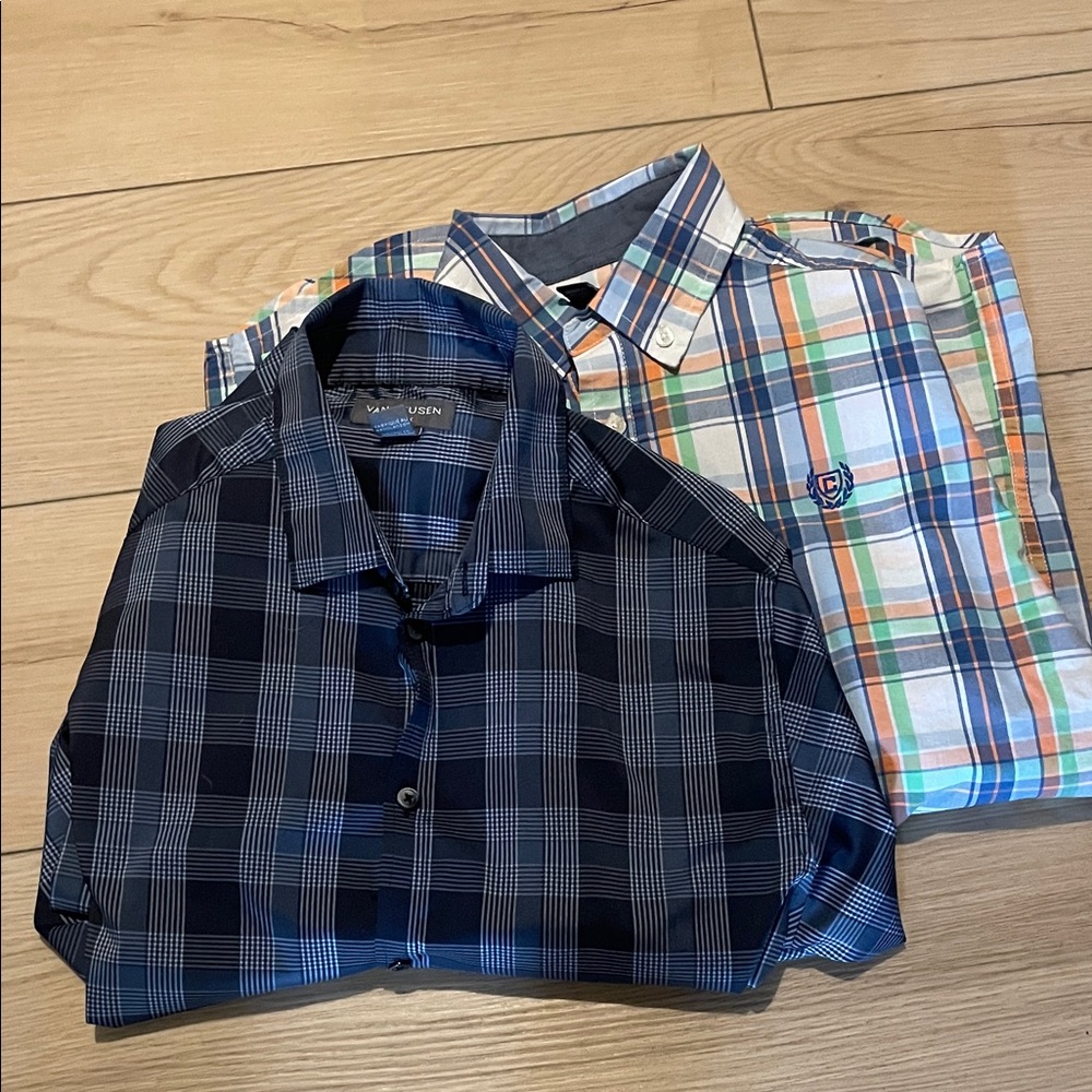 Van Heusen and Chaps Plaid Shirts - Navy and Pastel Multicolor